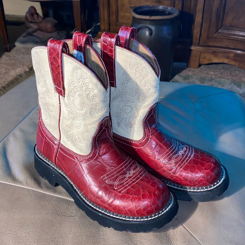Ariat Fatbaby Red Alligator Print Cowgirl Boots